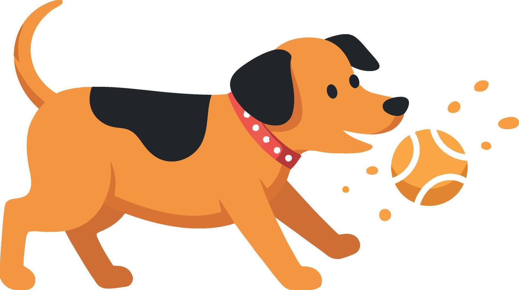 Playful dog with a tennis ball in flat art style capturing joy and energy in a vibrant scene vector