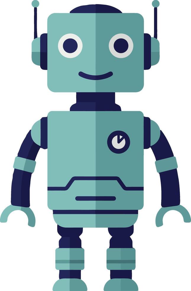 Cute smiling robot character in flat design style showcasing friendly expression in art vector