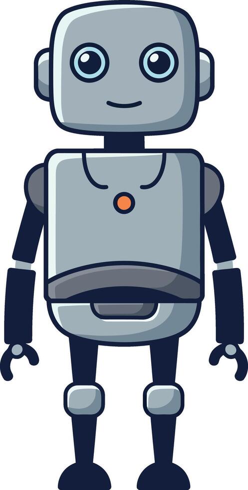 Friendly robot character design in a flat style showcasing a cheerful expression and engaging demeanor in art vector