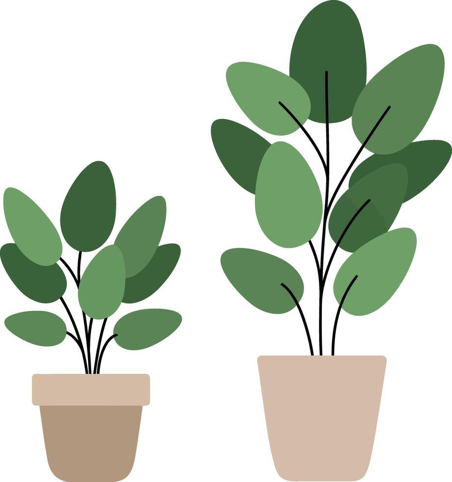 Green potted plants in minimal design with elegant shapes and soft tones, perfect for modern decor illustration vector