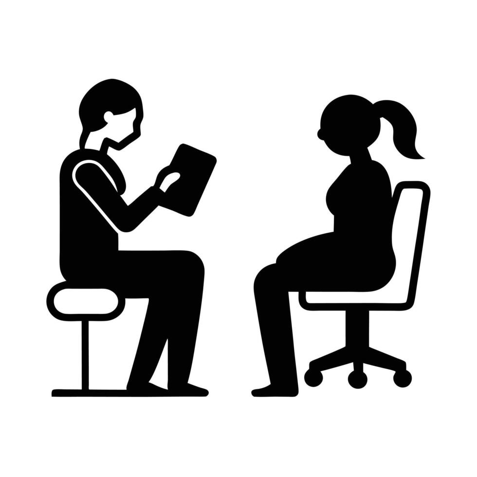 Therapist And Patient In Counseling Session Minimalist Black Silhouette Art vector