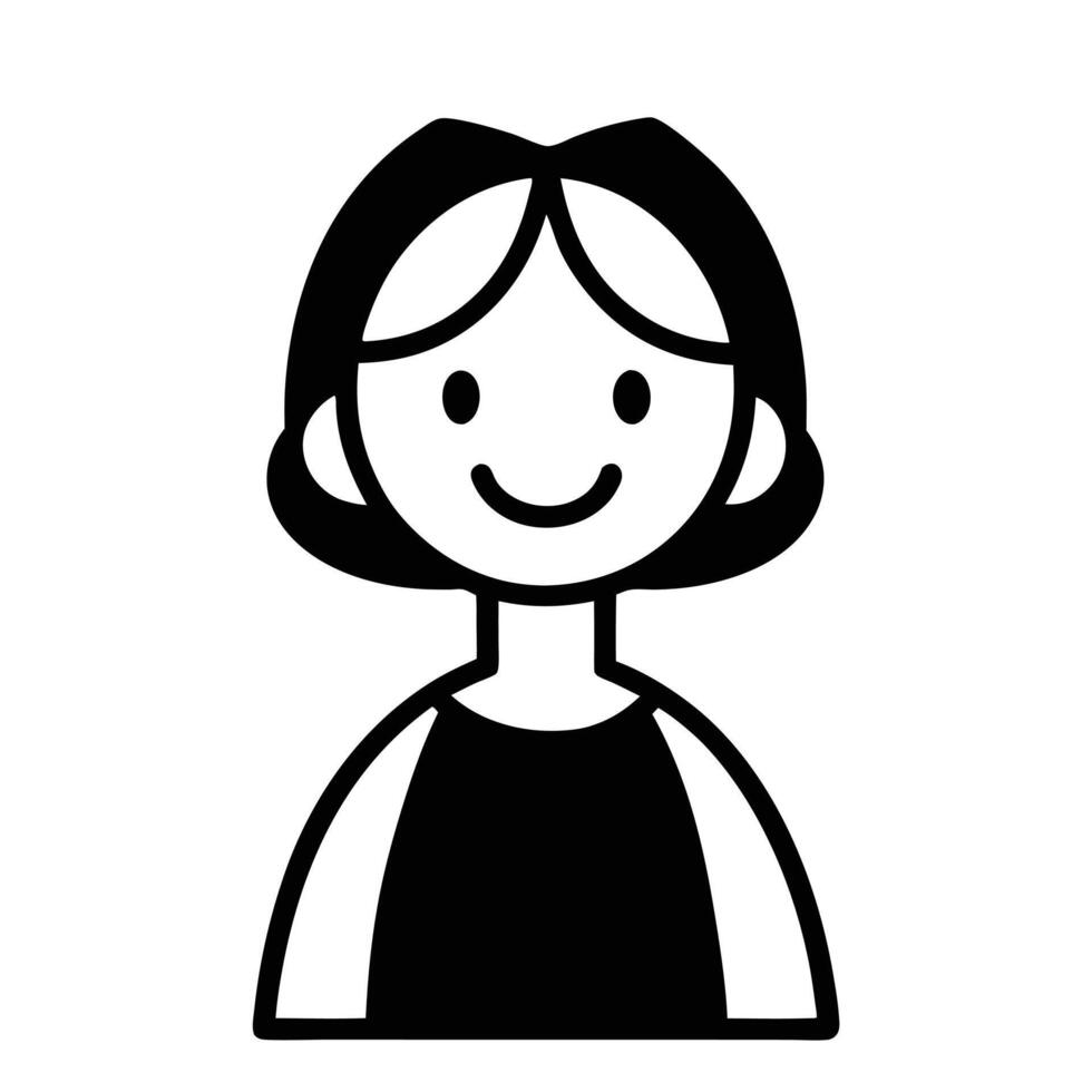 Black And White Illustration Of A Smiling Girl Avatar With Short Hair vector