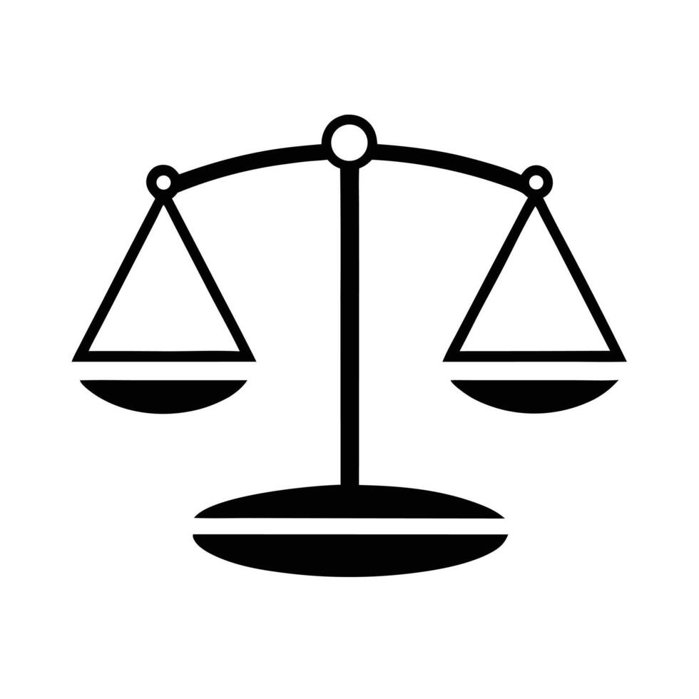 Simple Black And White Illustration Of A Balance Scale Symbolizing Justice And Fairness vector