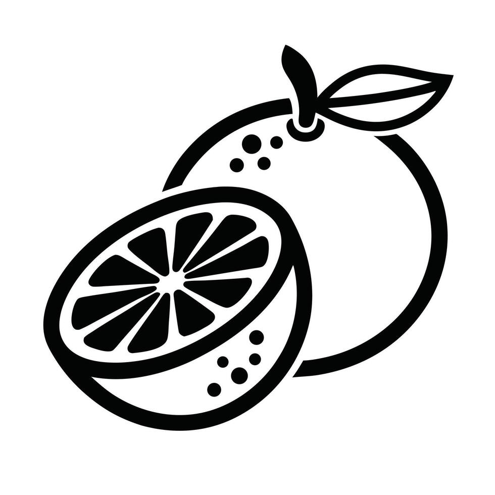 Minimalist Orange Illustration Whole Fruit And Half Cut Citrus Fruit Icon vector