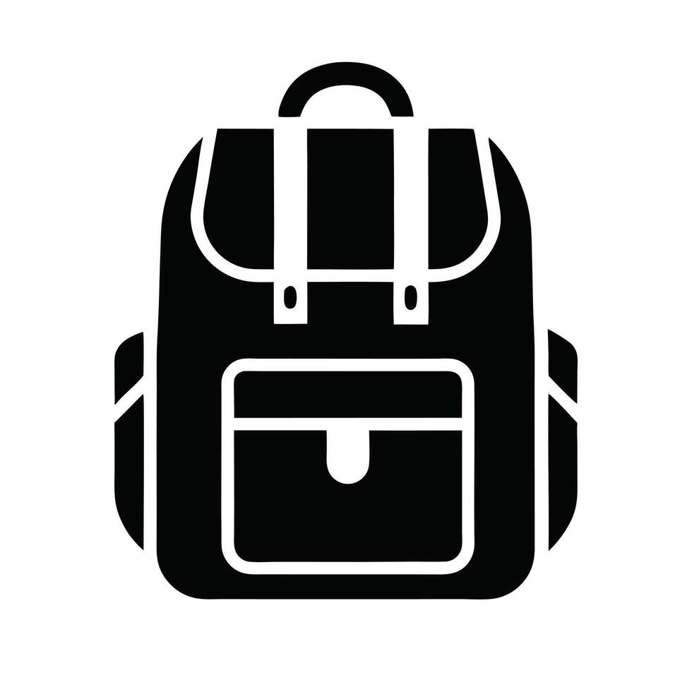 Black Silhouette Backpack Illustration For Travel And School Minimalist Style vector