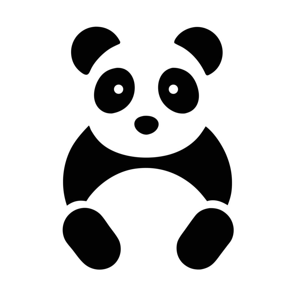 Simple Panda Bear Icon Graphic Animal Silhouette Black And White Illustration vector