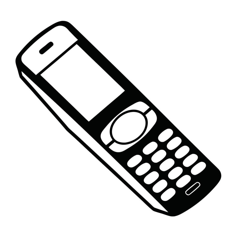 Simple Monochrome Illustration Of A Classic Mobile Phone With Keypad Buttons vector