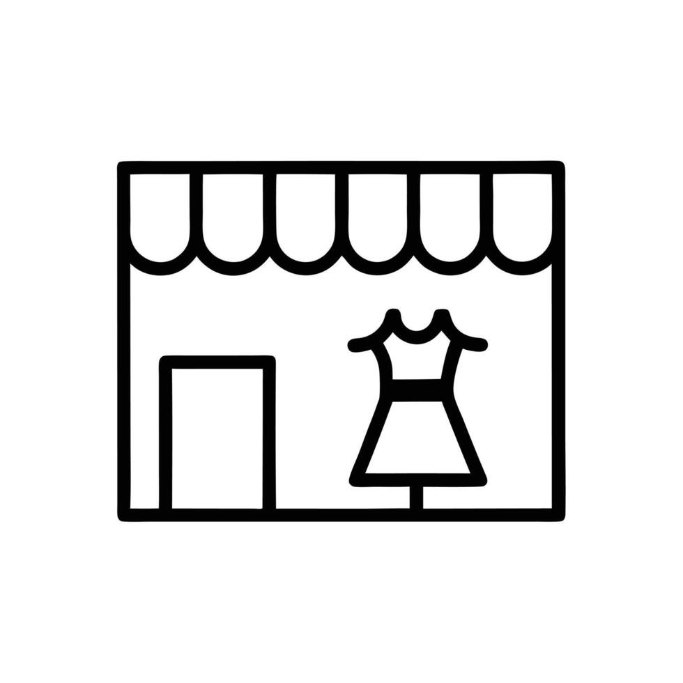 Fashion Storefront With Dress Icon Clothing Boutique Outline Illustration vector