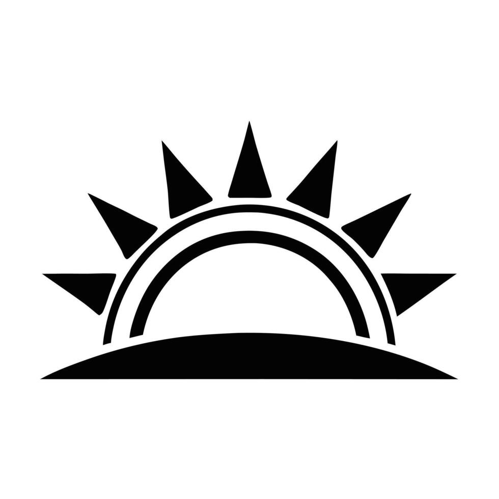 Black Silhouette Sun Rising Icon Minimalistic Sunrise Graphic Design vector