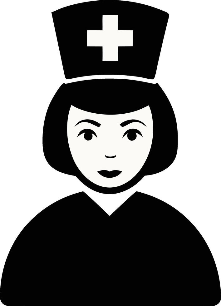 Minimalist Design Of A Nurse With A Hat And A White Cross Symbol vector