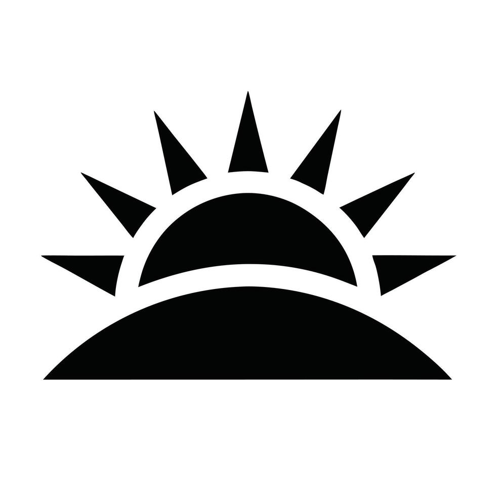 Rising Sun Over Horizon Silhouette Minimalist Design Black And White Icon Graphic vector