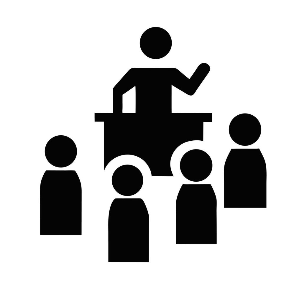 Presentation Icon Illustration Business Conference Speaker And Audience Silhouette Graphic vector