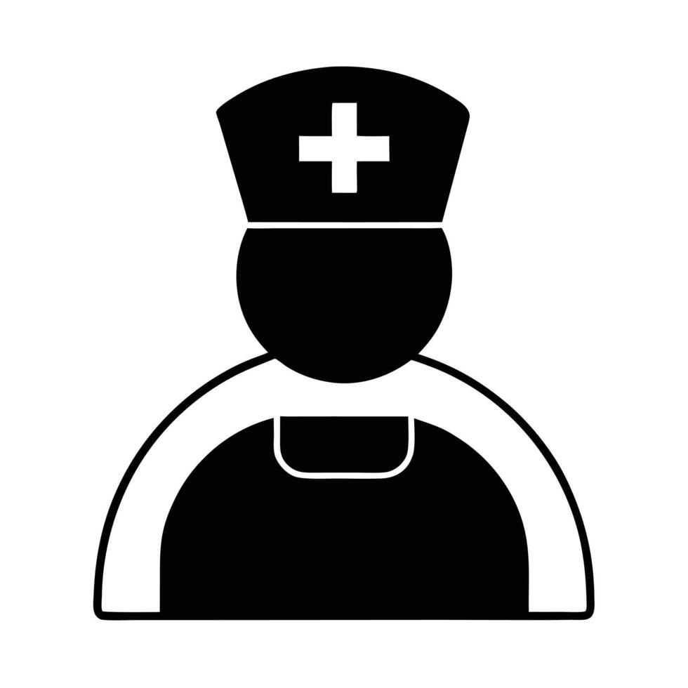 Black And White Nurse Icon Depicting Healthcare Professional With Traditional Hat And Uniform vector