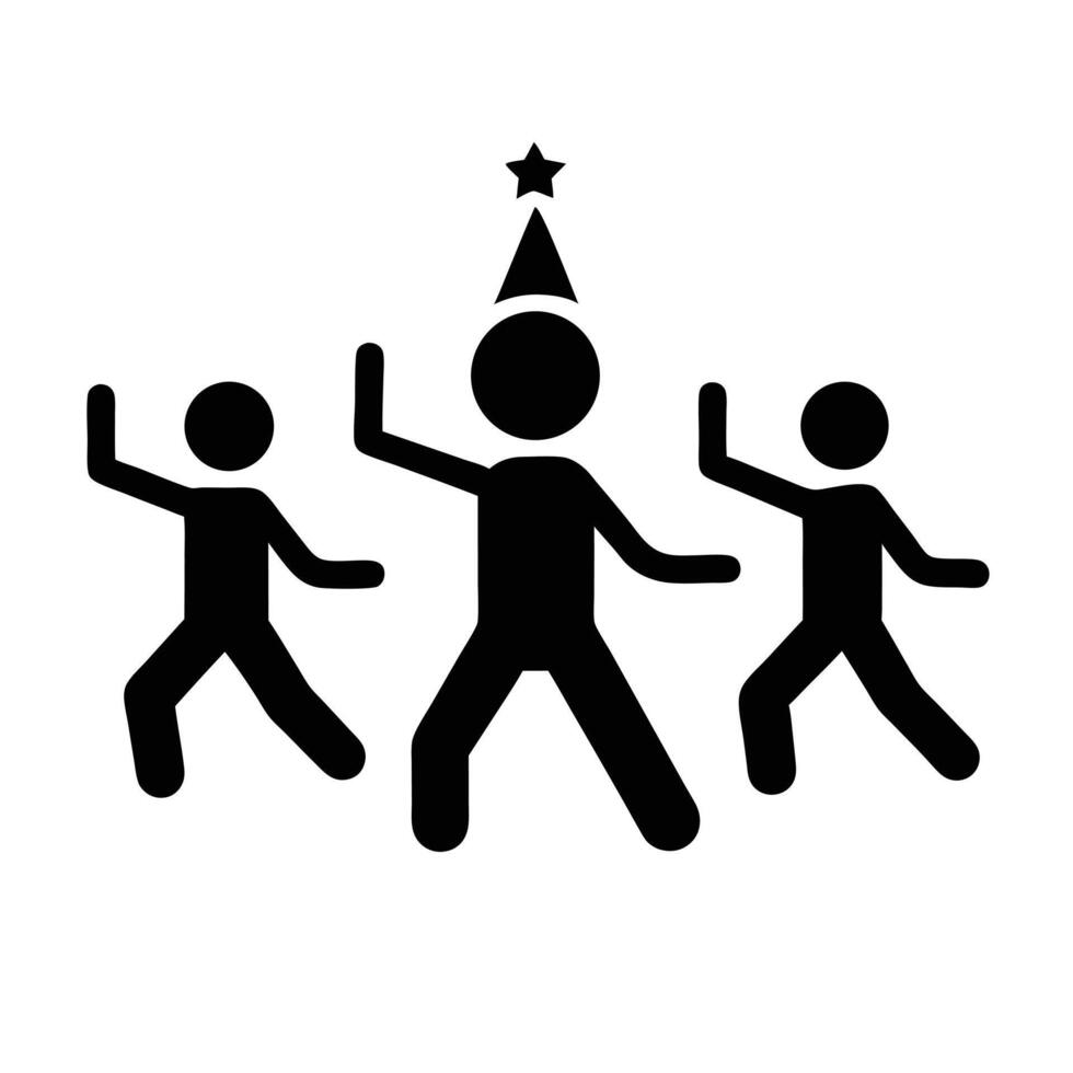 Stick Figures Celebrating Joyfully In Party Hats Graphic Illustration vector
