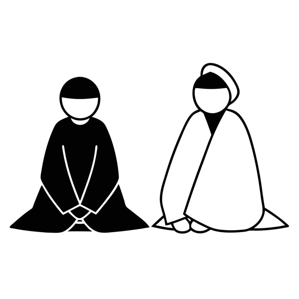 Simple Black And White Silhouette Illustration Of Two Seated Figures In Prayer vector