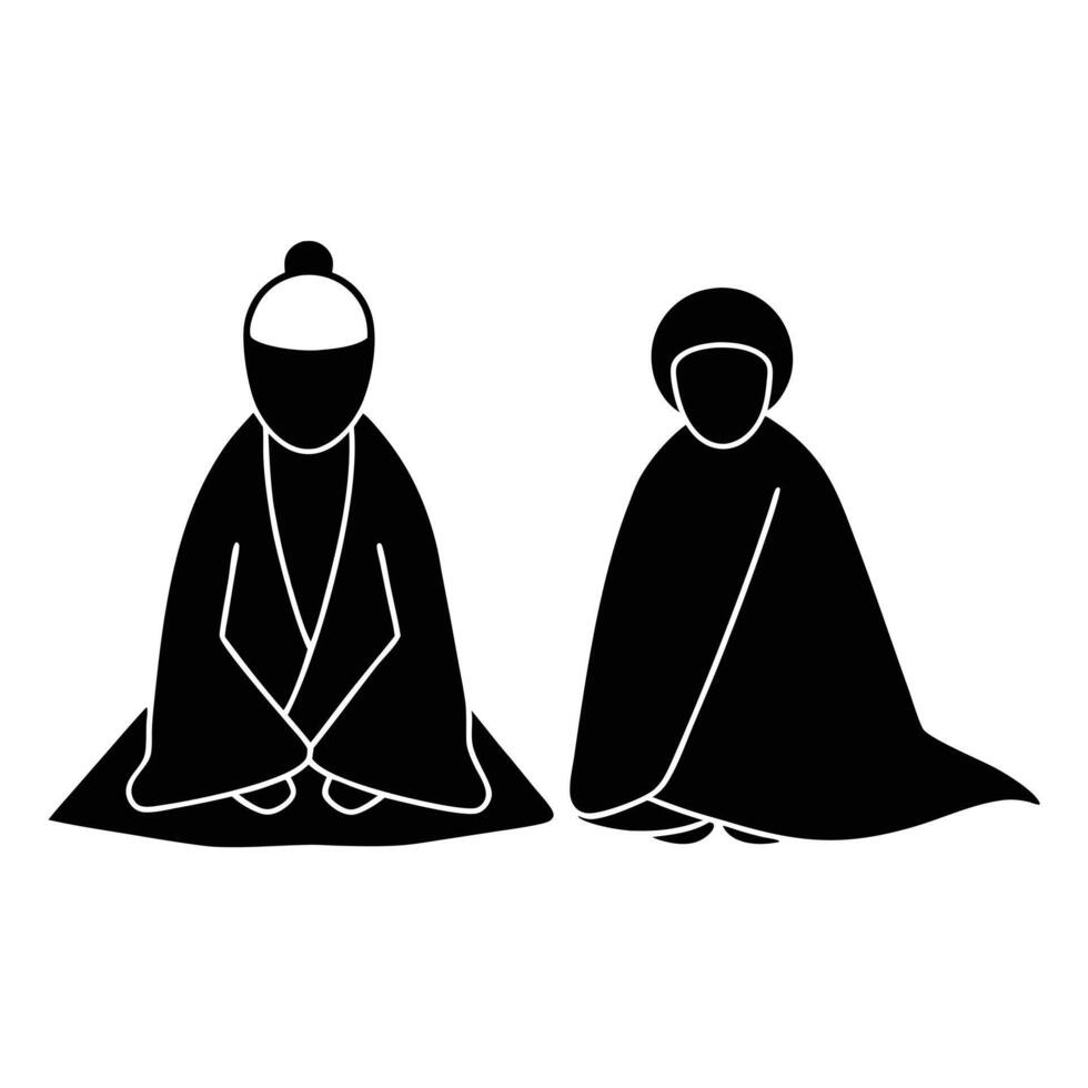 Sumo Wrestlers In Traditional Mawashi Illustration Black And White Silhouette vector