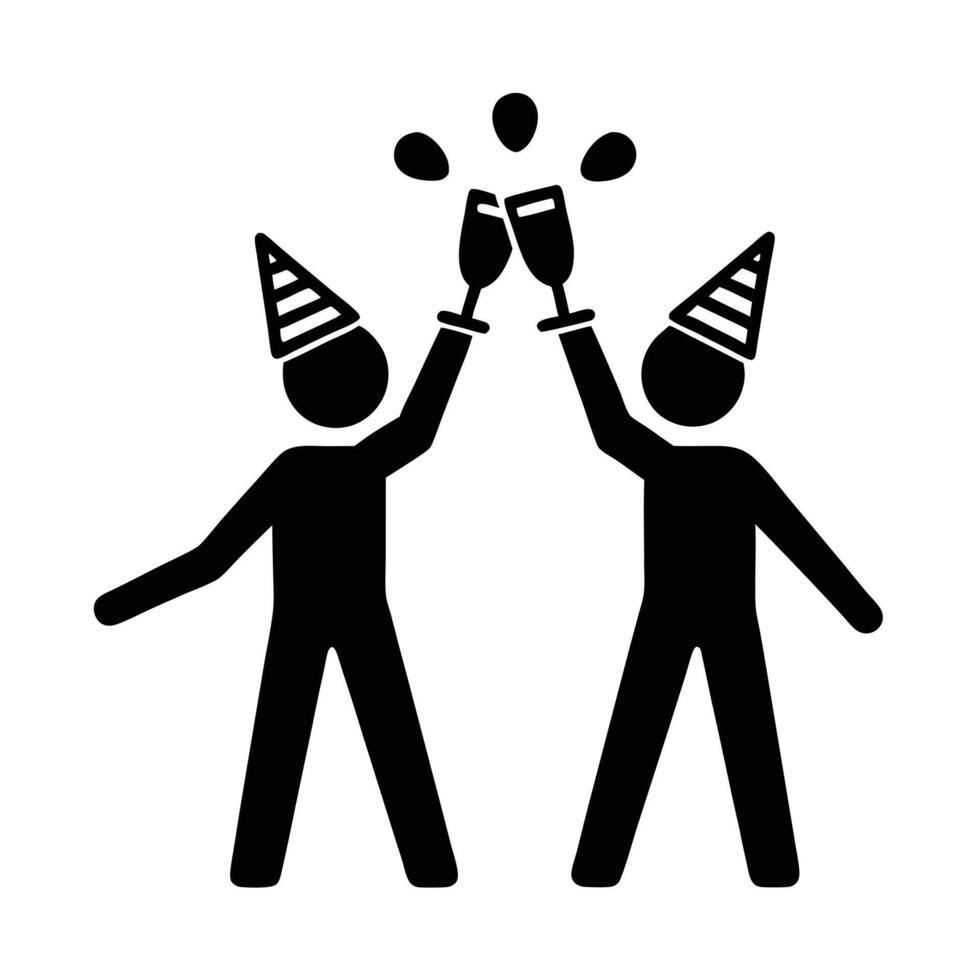Celebration Illustration Of Two People Toasting With Champagne In Party Hats vector