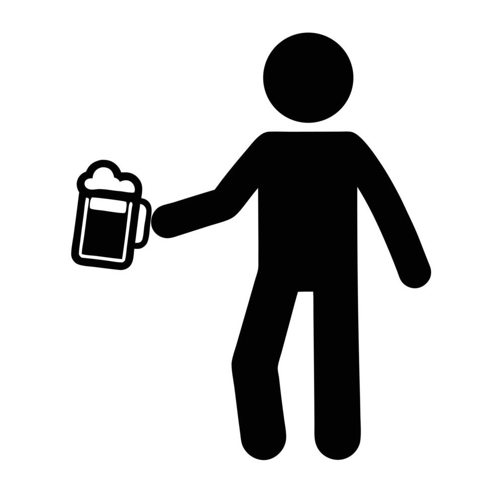 Stick Figure Toasting With Beer Icon Man Holding Beer Mug vector