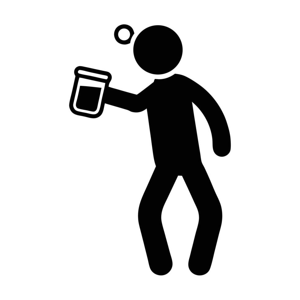 Drunk Man Holding A Glass Monochrome Illustration Stick Figure Concept Design vector