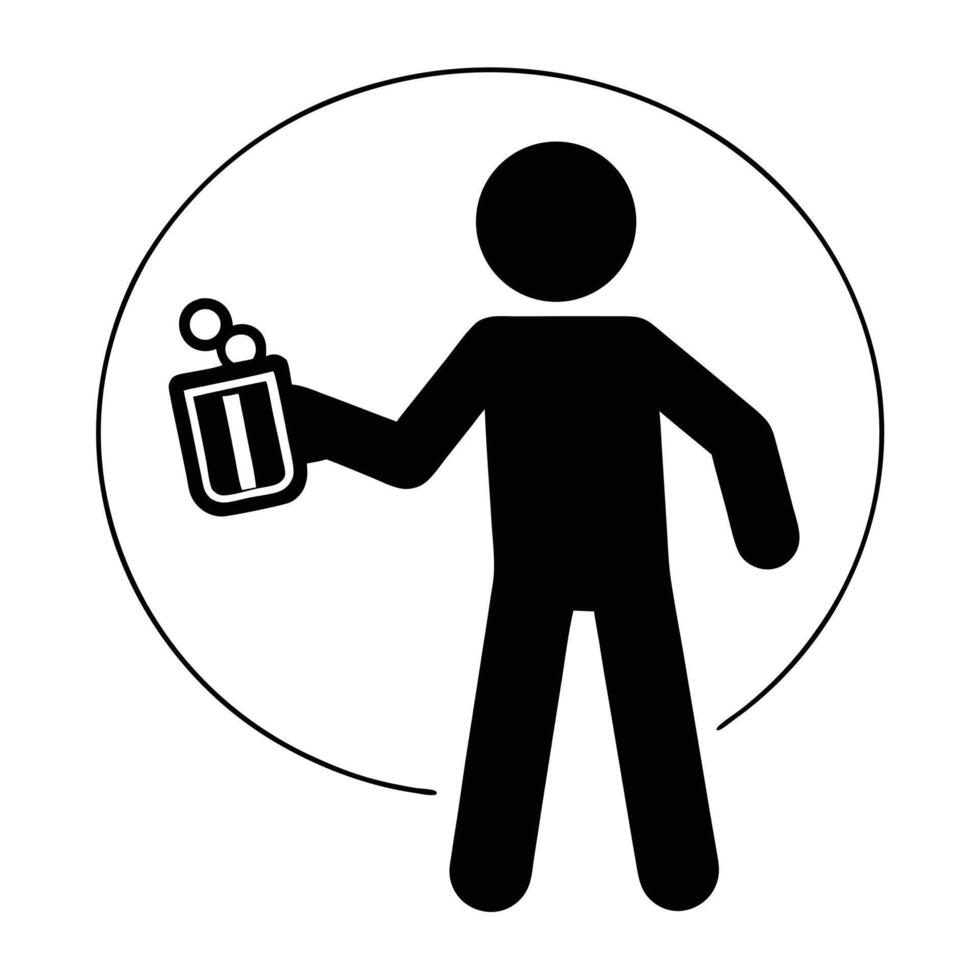 Black Silhouette Of A Person Holding A Beer In A Circle Frame vector