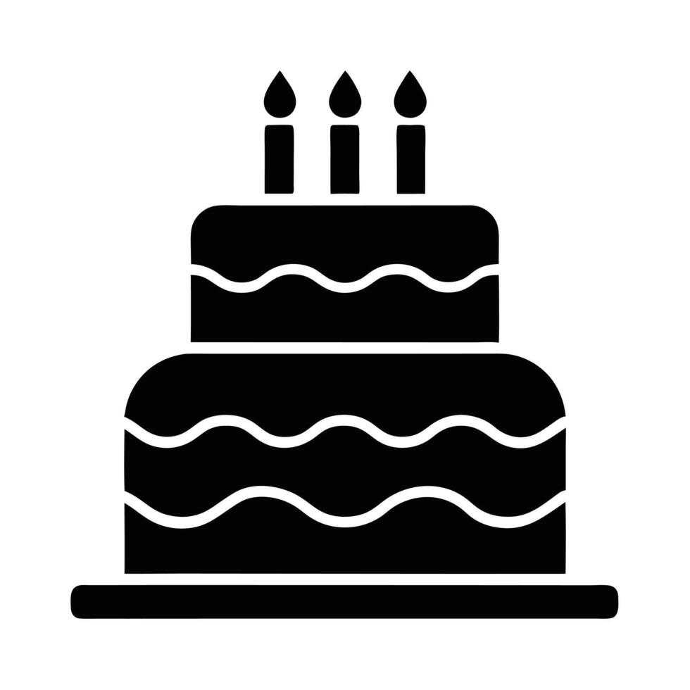 Two Layer Birthday Cake With Three Candles In Black And White Style vector
