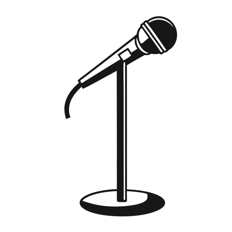 Black And White Microphone On Stand Minimalist Illustration Artwork vector