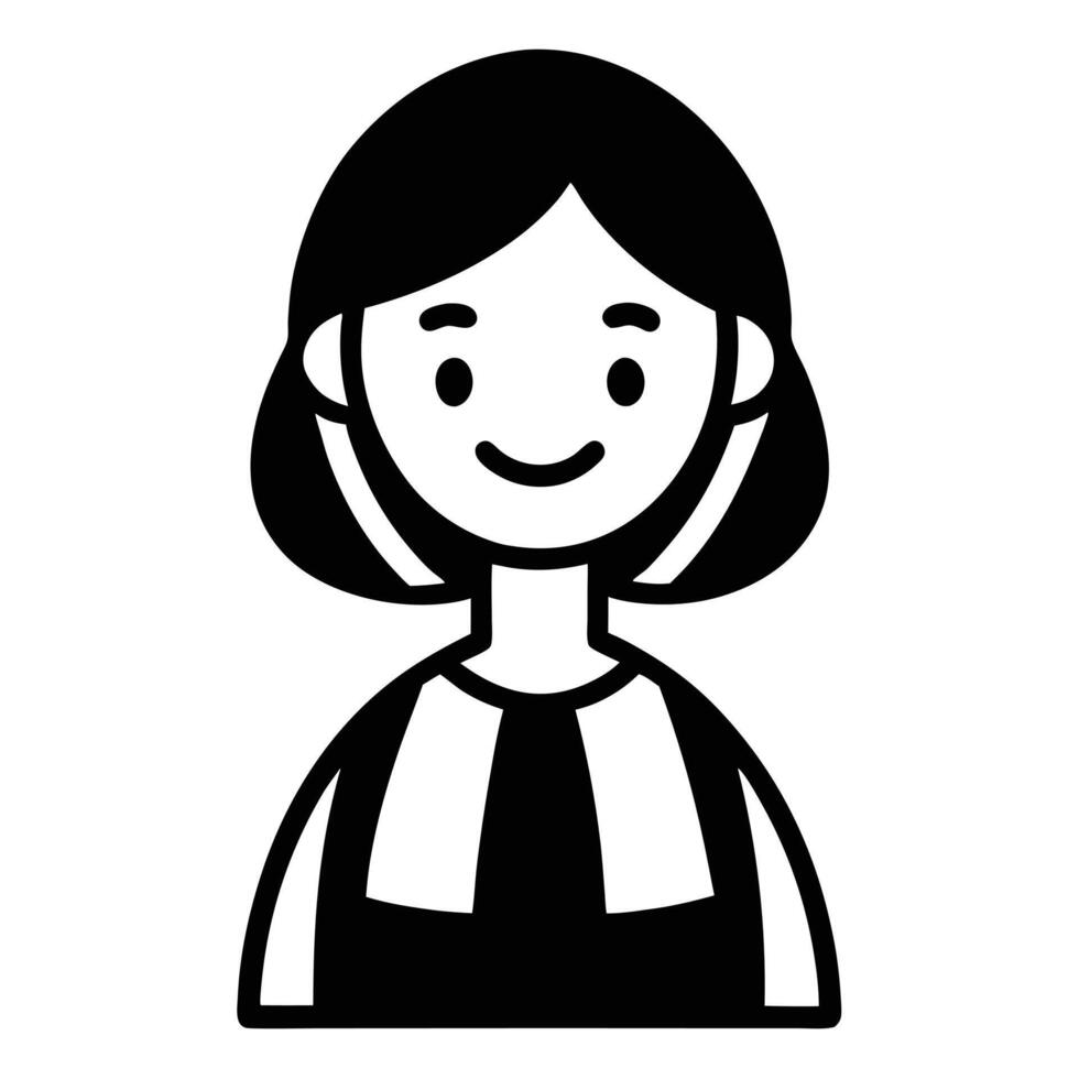 Simple Black And White Avatar Illustration Of A Smiling Woman With Short Hair vector