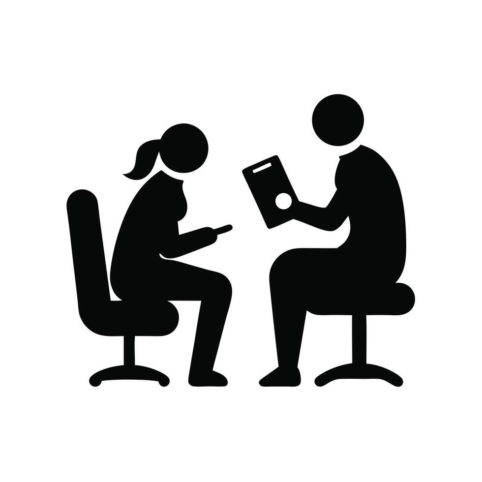 Therapy Session Pictogram Illustration Black Silhouette With Patient And Therapist vector
