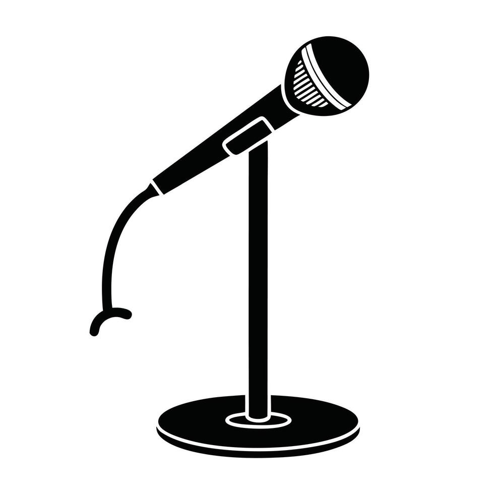 Simple Black And White Microphone On Stand Isolated For Art vector