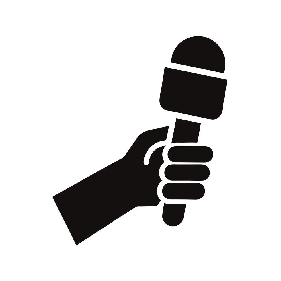 Hand Holding Microphone Illustration Black Silhouette Journalism And Broadcasting Concept vector