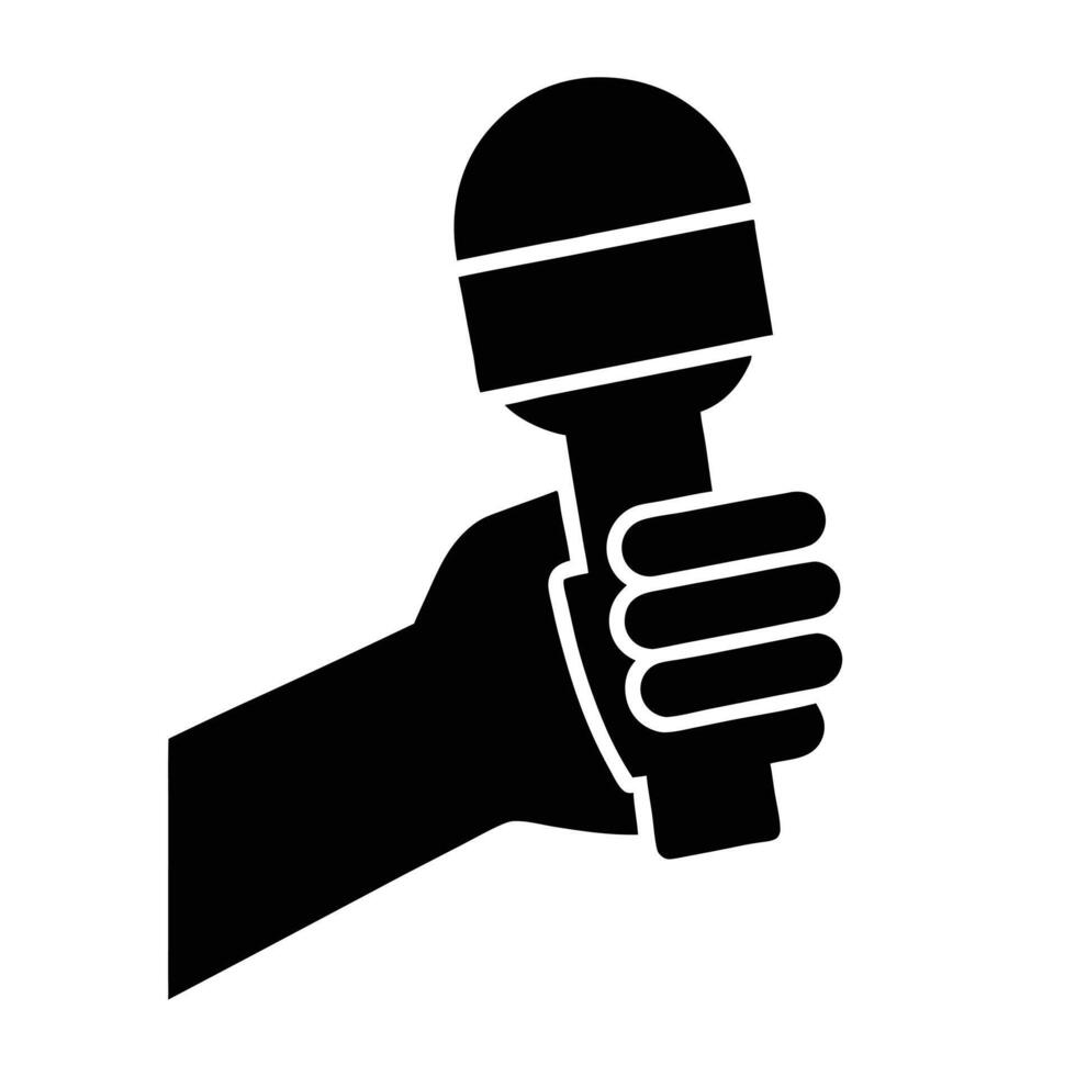 Silhouette Of Hand Holding Microphone Art For Podcasting And Karaoke Isolated vector