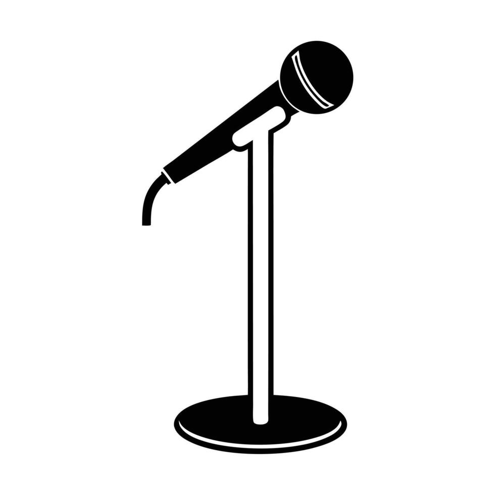Black And White Illustration Of Microphone On Stand Professional Audio Equipment vector