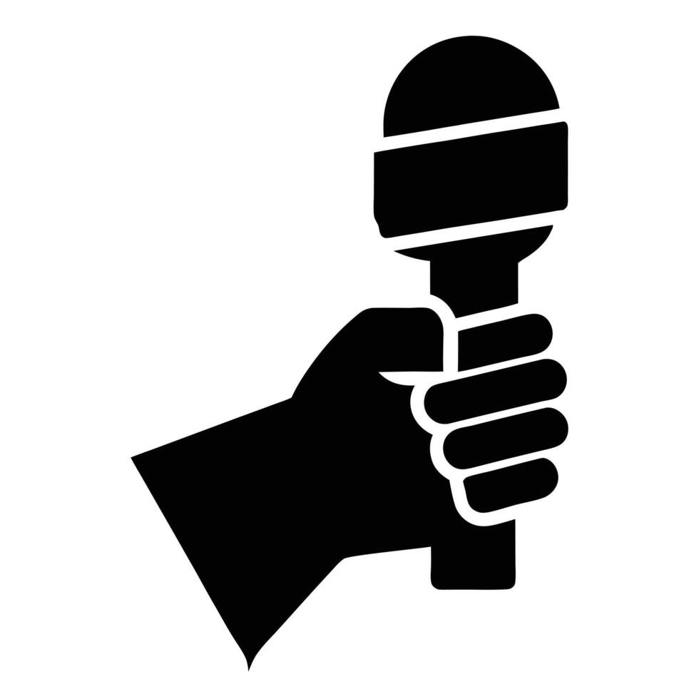 Hand Holding Microphone Icon Simple Black And White Graphic Illustration vector