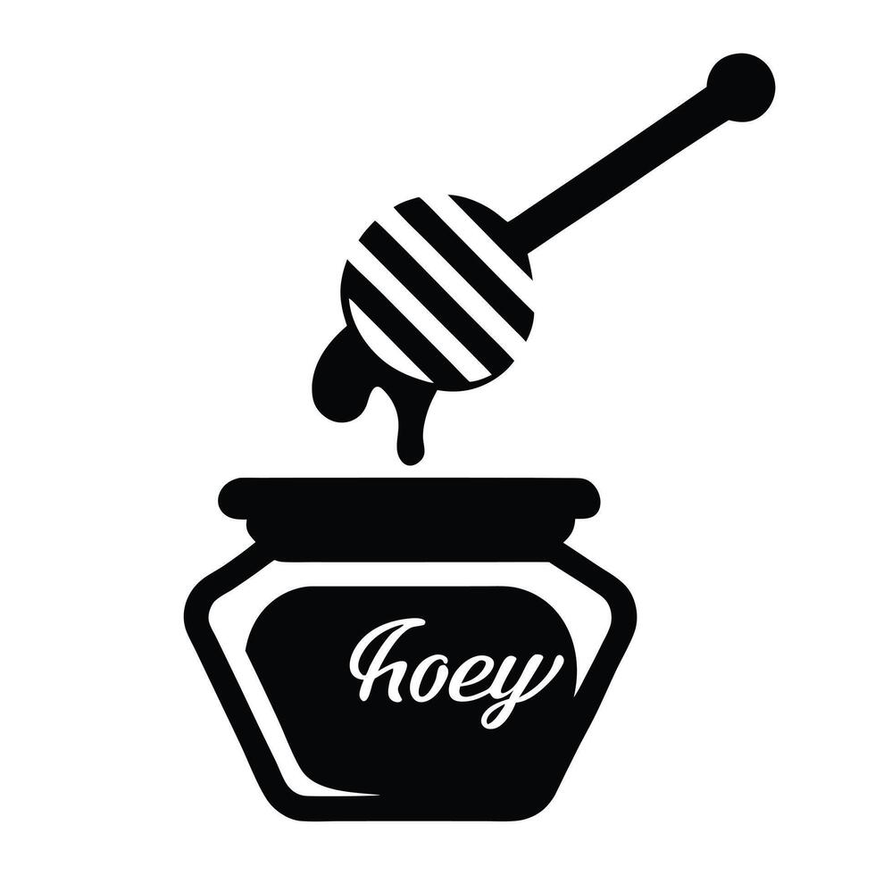 Honey Jar With Dripping Dipper Sweet Food And Natural Product Silhouette vector