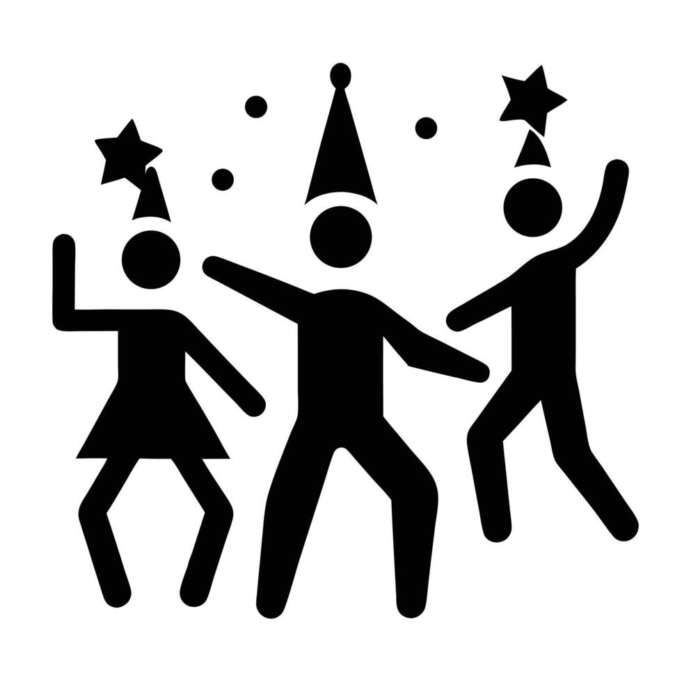 Party Pictogram Silhouette Of People Celebrating With Hats And Confetti Graphic vector