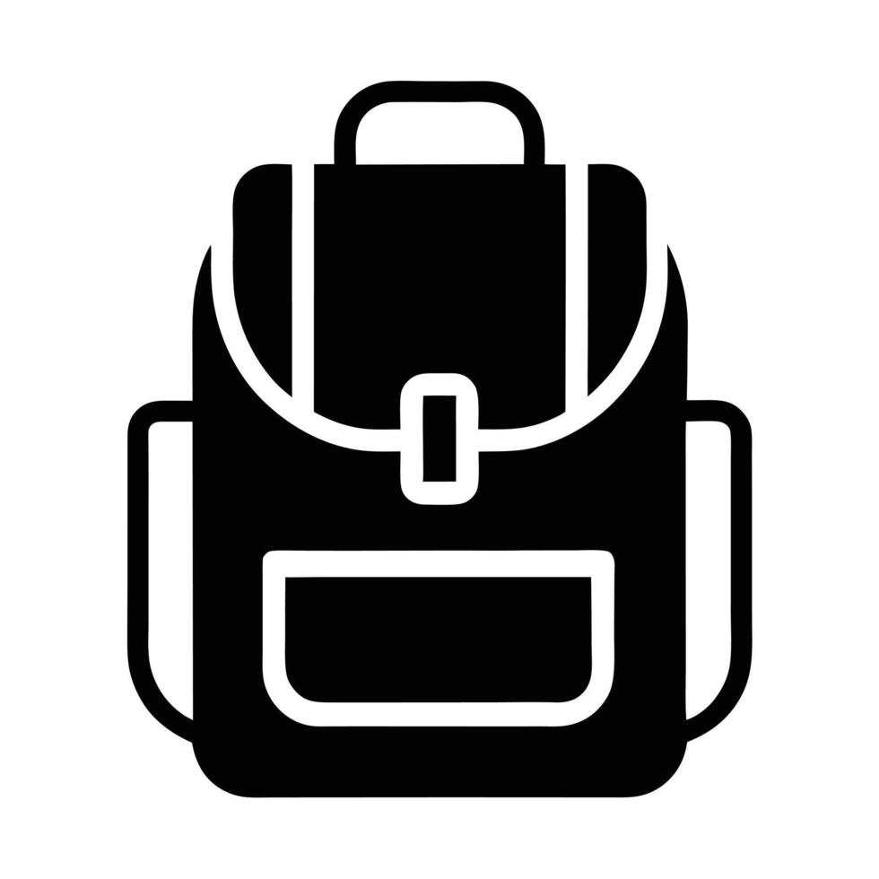 Black Silhouette Icon Of Backpack For Travel Or Education Simple Design vector