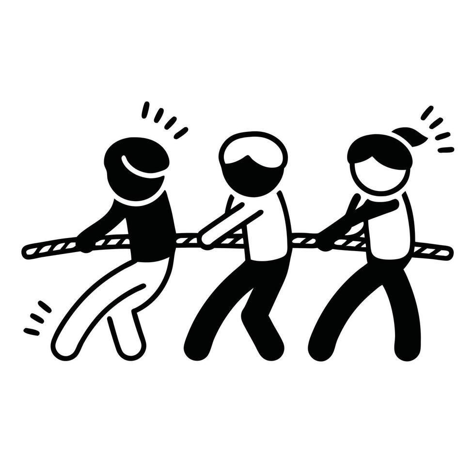 Stick Figures In Tug Of War Competition Demonstrate Teamwork And Strength Effort vector
