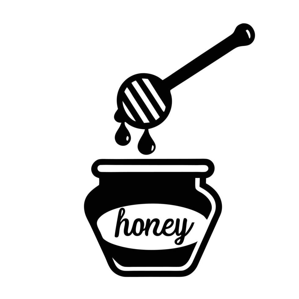 Black And White Honey Pot With Dipper Icon Illustration Sweet Product vector