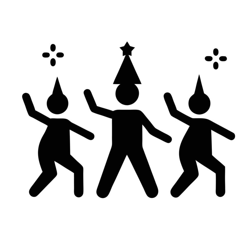 Party People Celebrating Wearing Party Hats And Confetti Silhouette Illustration vector