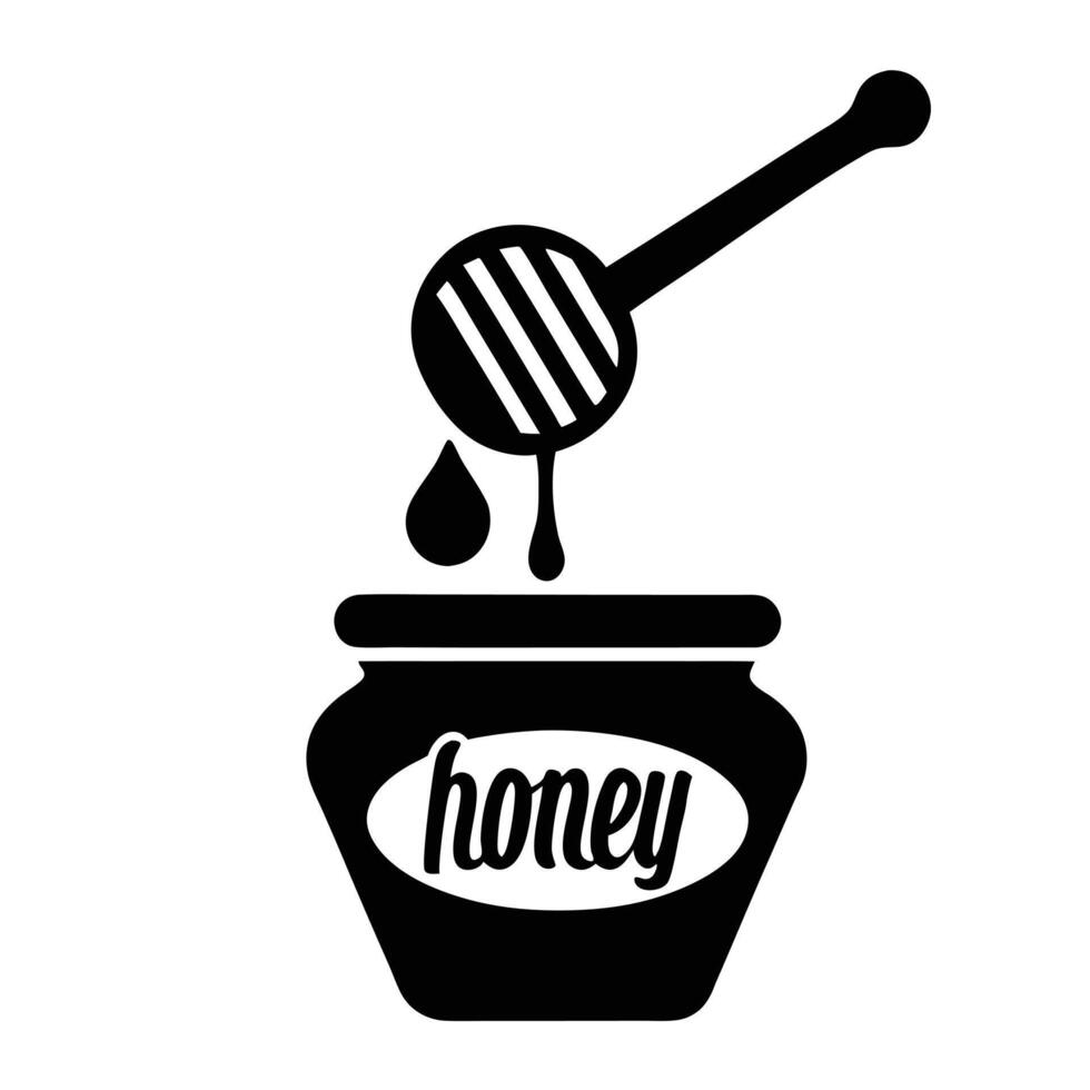 Black And White Honey Pot With Dipper Dripping Honey Minimalist Illustration vector