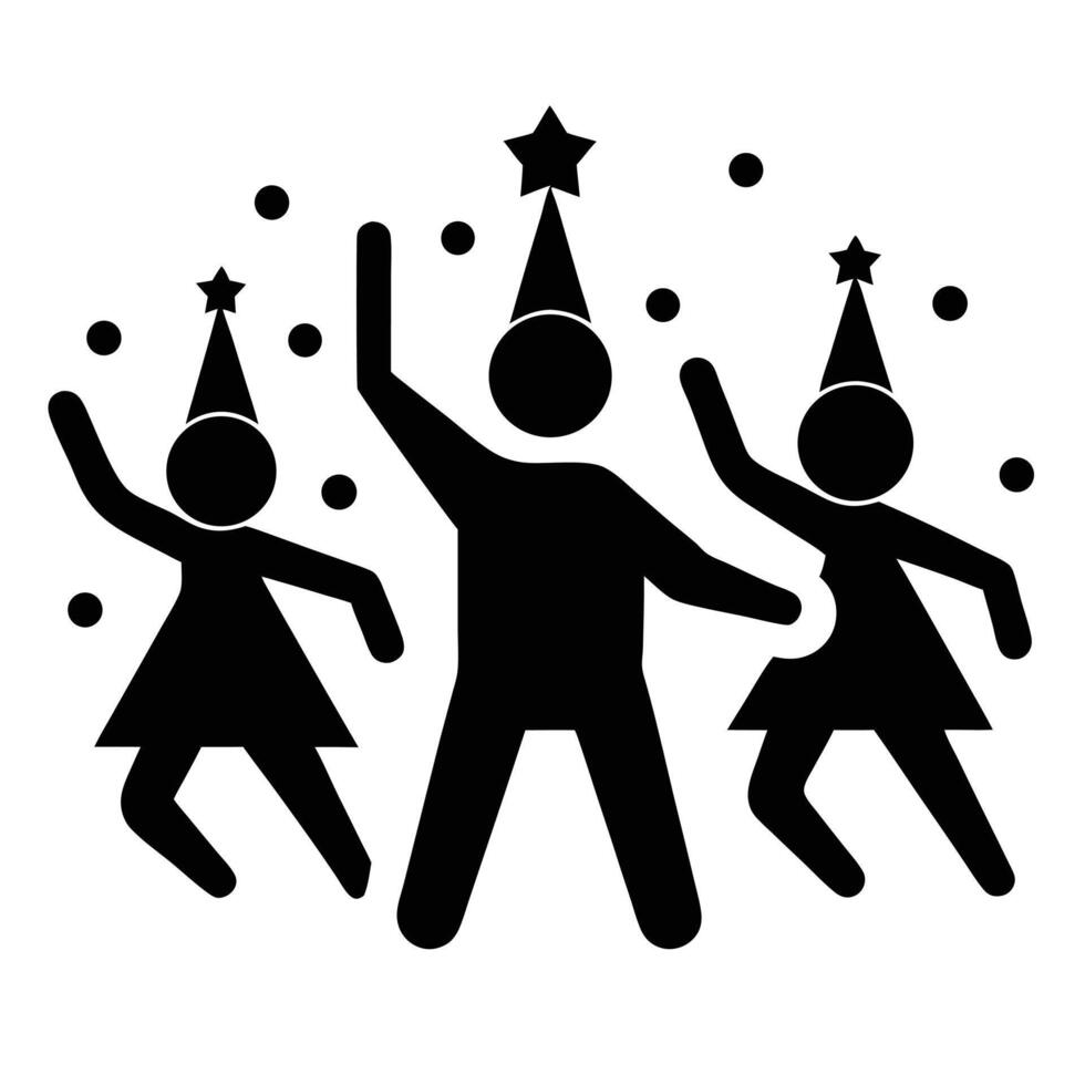 Party Celebration People Icon With Star Hats And Confetti Silhouette Design vector