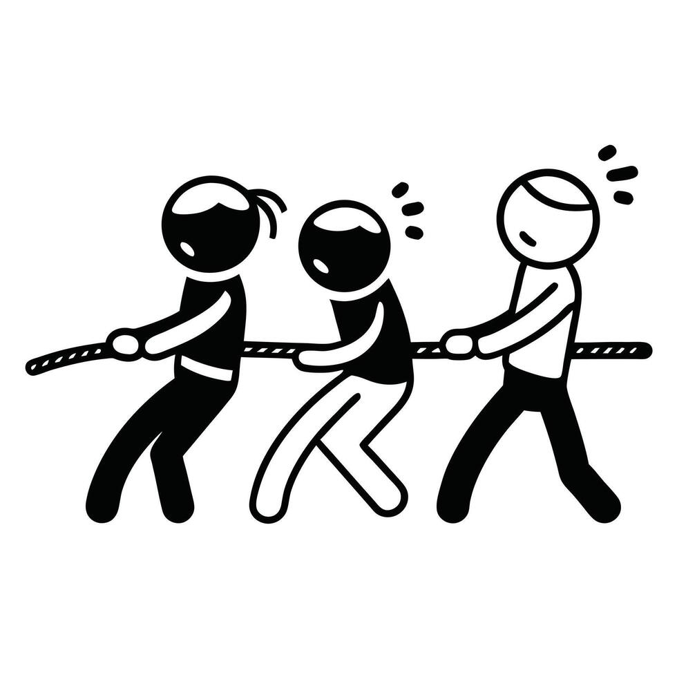 Stick Figures Pulling Rope Tug Of War Competition Strength Challenge vector