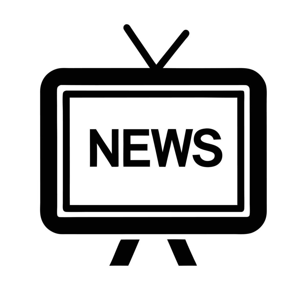 Retro Television Icon Displaying News Information In Black And White vector