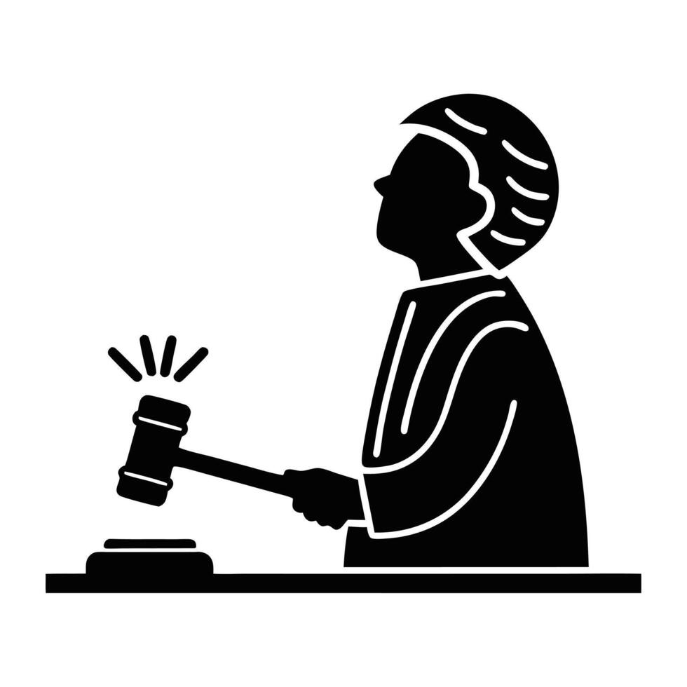 Silhouette Judge With Gavel Striking Sound Block Justice System Symbol vector