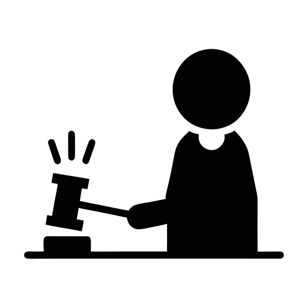 Judge Silhouette Wielding Gavel In Courtroom Illustration Graphic Icon vector