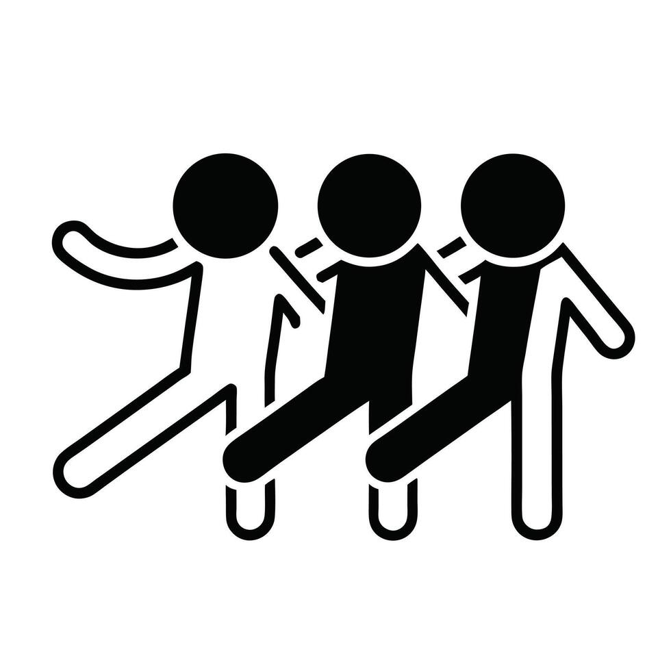Teamwork Concept Three Stick Figures Walking Together Collaboration Support Unity vector