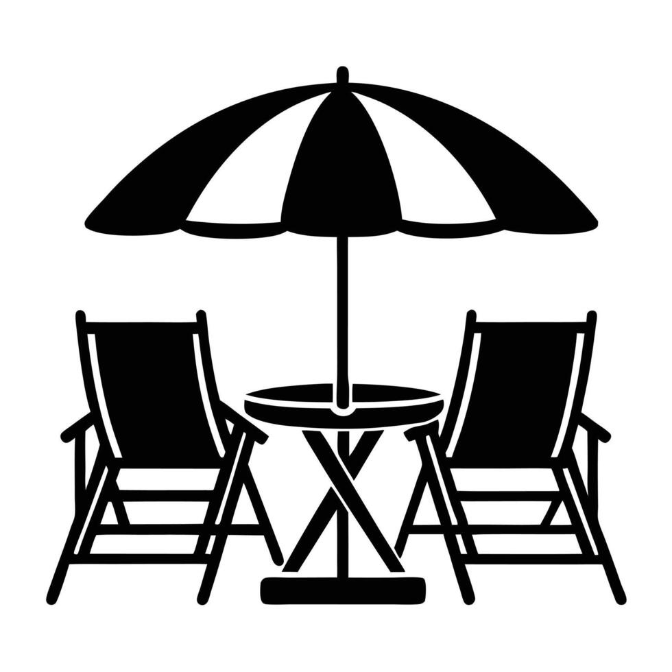 Summer Holiday Beach Scene With Chairs Table And Umbrella Black Silhouette vector