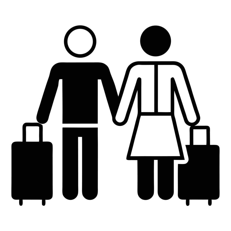 Couple Traveling Together Pictogram Icons Symbolizing Vacation And Holiday Travel Concepts vector