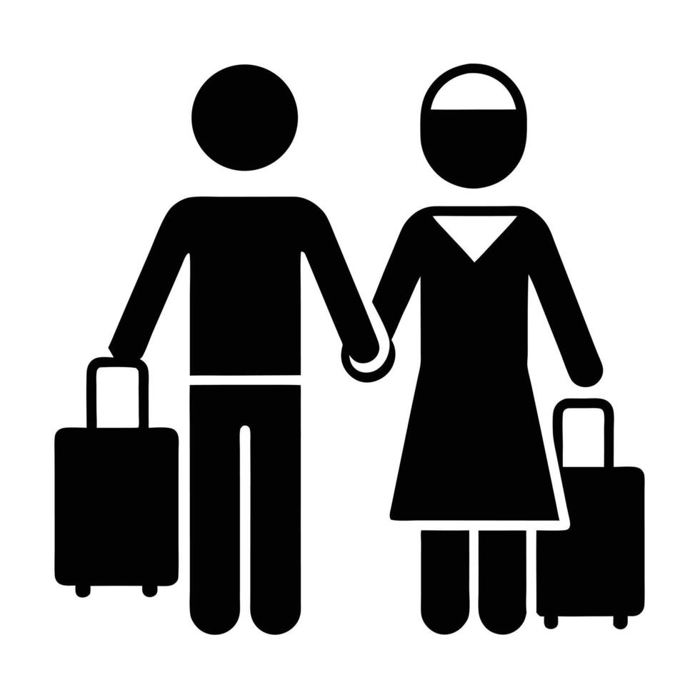 Couple Traveling Together With Luggage Simple Black Pictogram Illustration vector