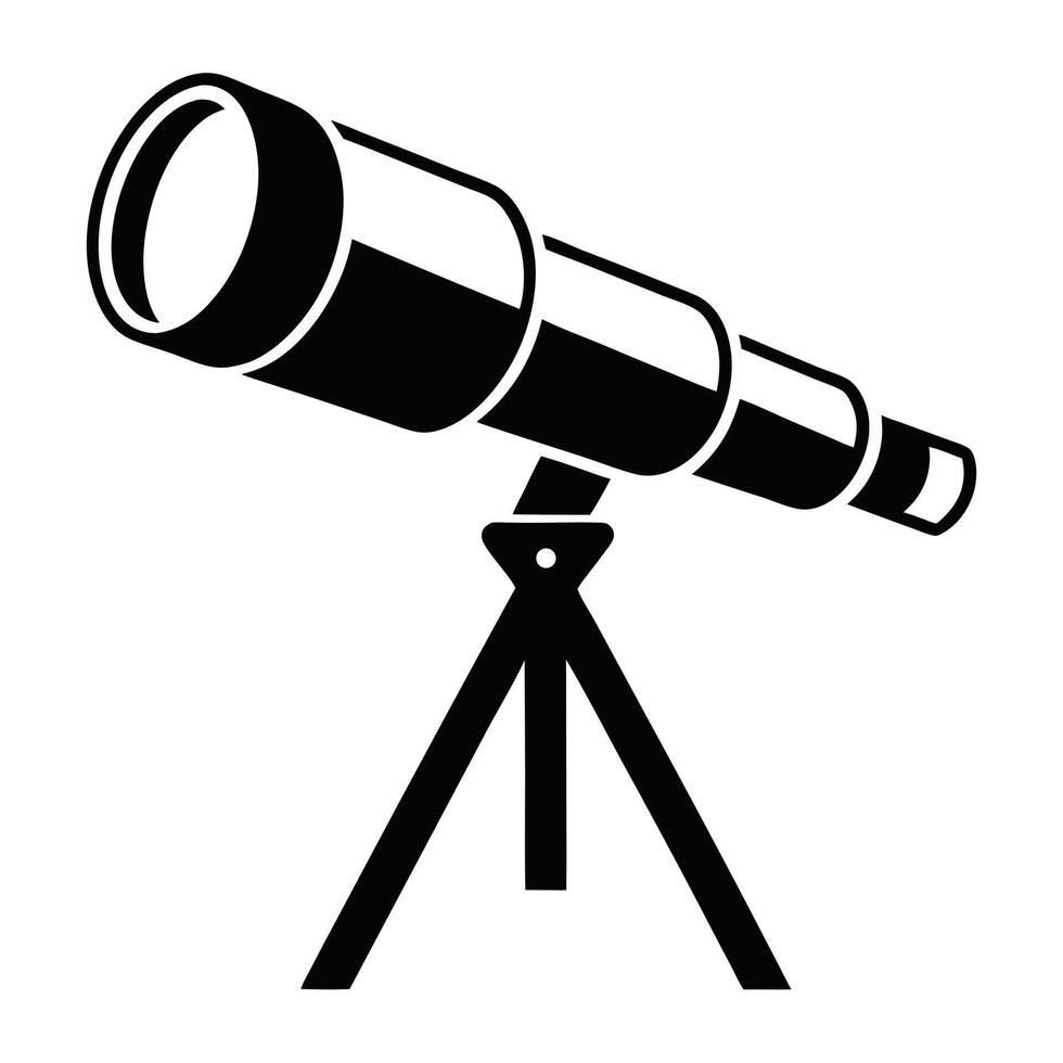 Black And White Silhouette Illustration Of A Telescope On A Tripod Stand vector